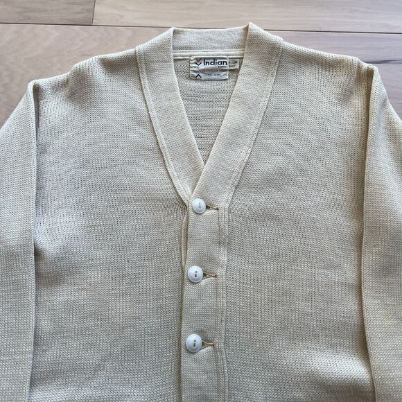 Vintage Letterman Cardigan Small Beige Wool Sweater 60s Indian Brand Made in USA - Picture 3 of 9